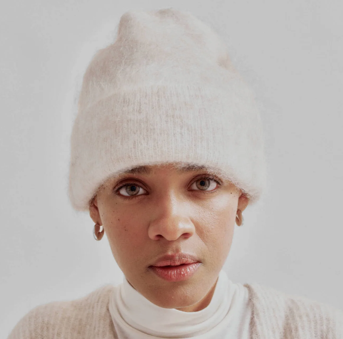 Brushed Mohair Beanie in Wheat