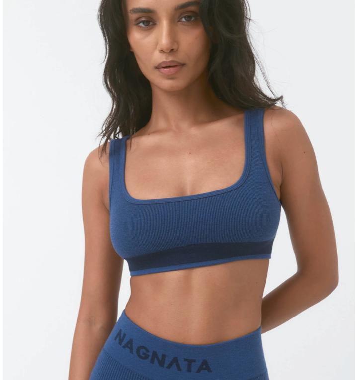 FINE RIB WOOL BRALET - DENIM