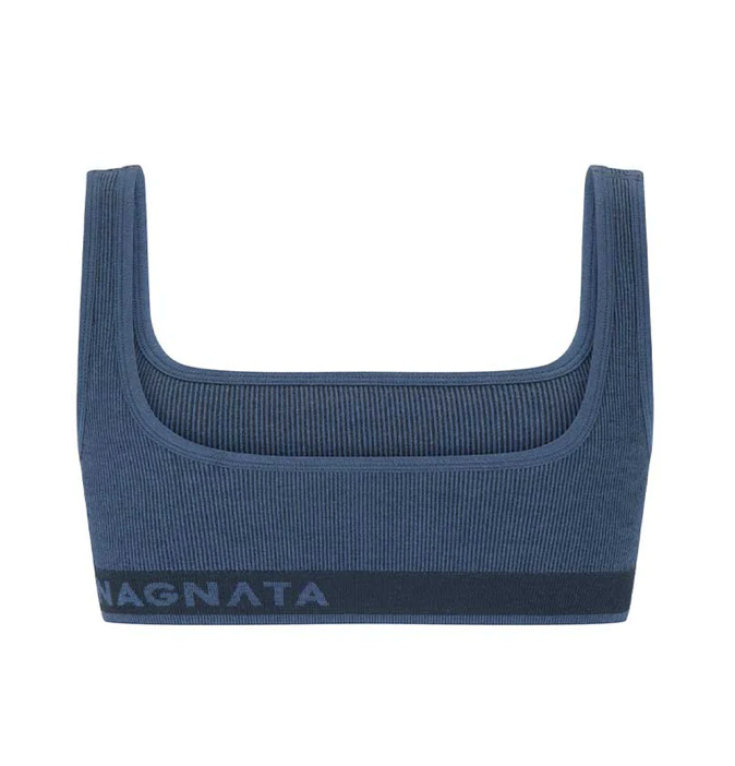FINE RIB WOOL BRALET - DENIM