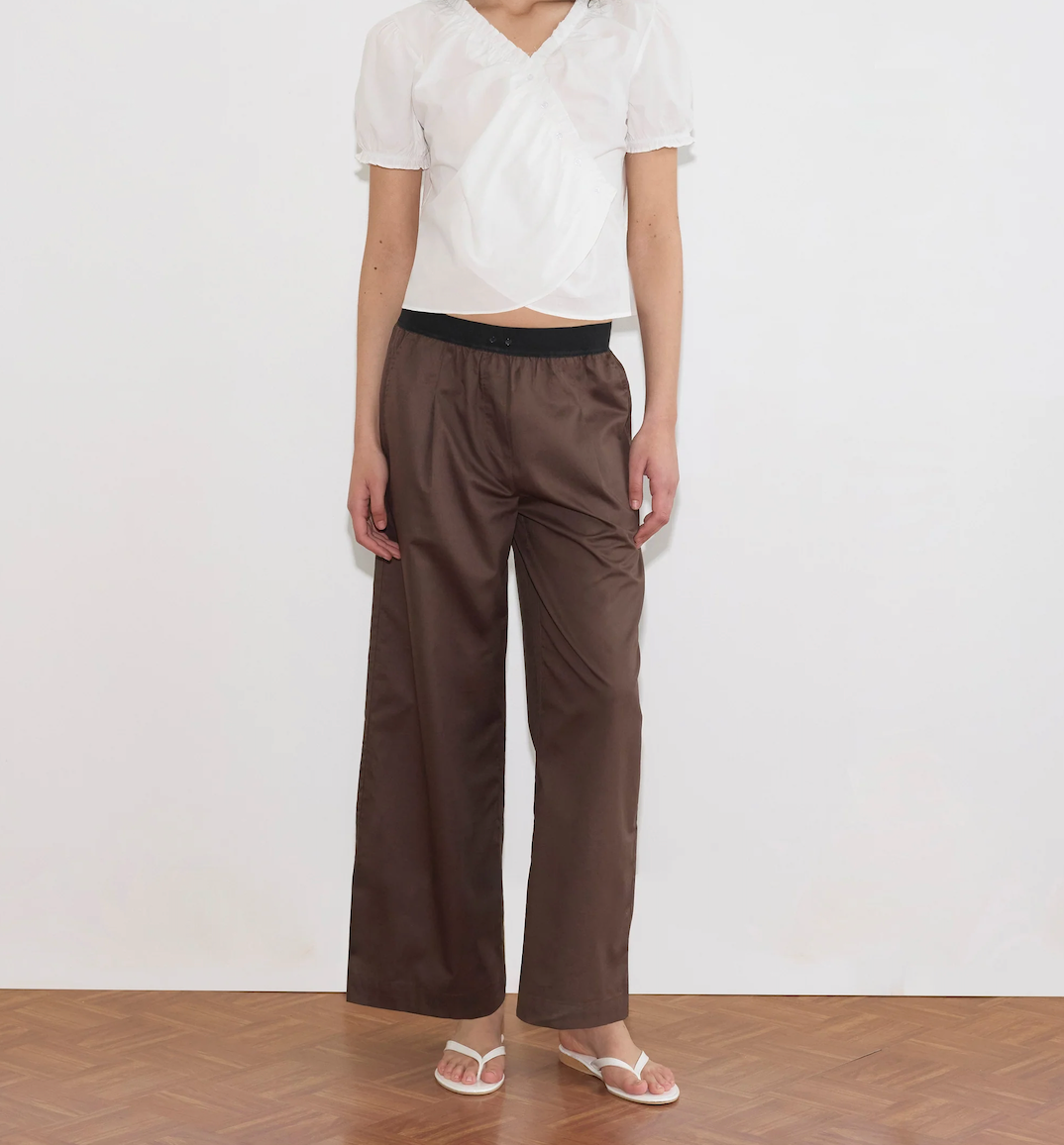 Contrast Waist Pant- Brown