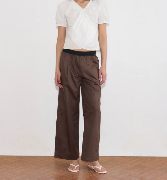 Contrast Waist Pant- Brown