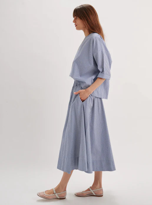 Kyrie Circle Skirt- Navy Stripe