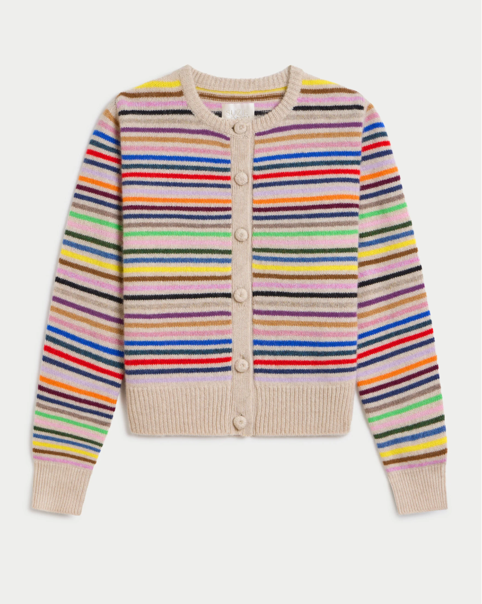 Kadria Crew Neck Cardigan Mid-Weight Cashmere Multi Stripe