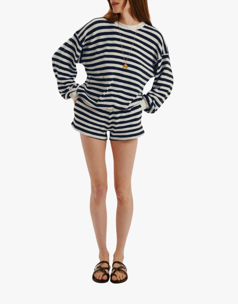 Shallis Short- Navy Ivory Stripe