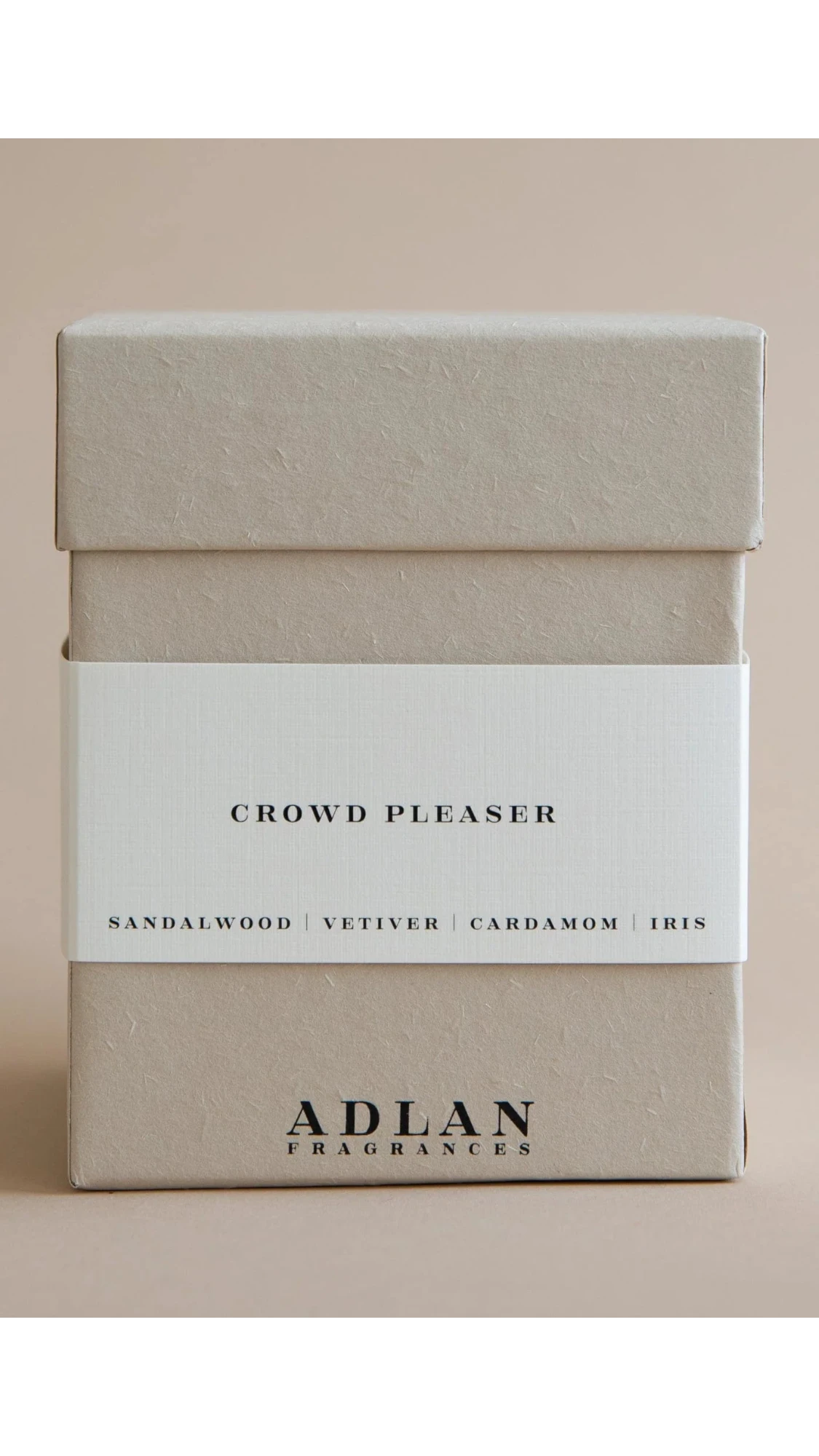 Adlan Fragrances 'Crowd Pleaser' packaging on a beige background