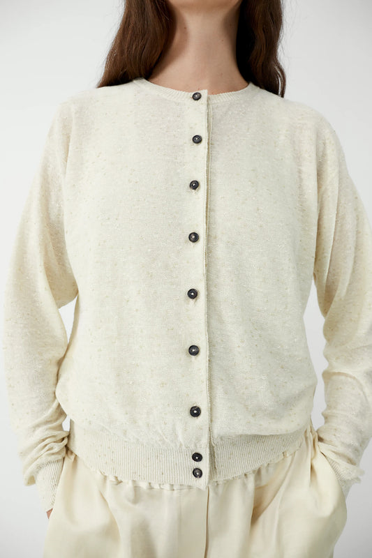 Linen & Cotton Flecked Cardigan - Cream