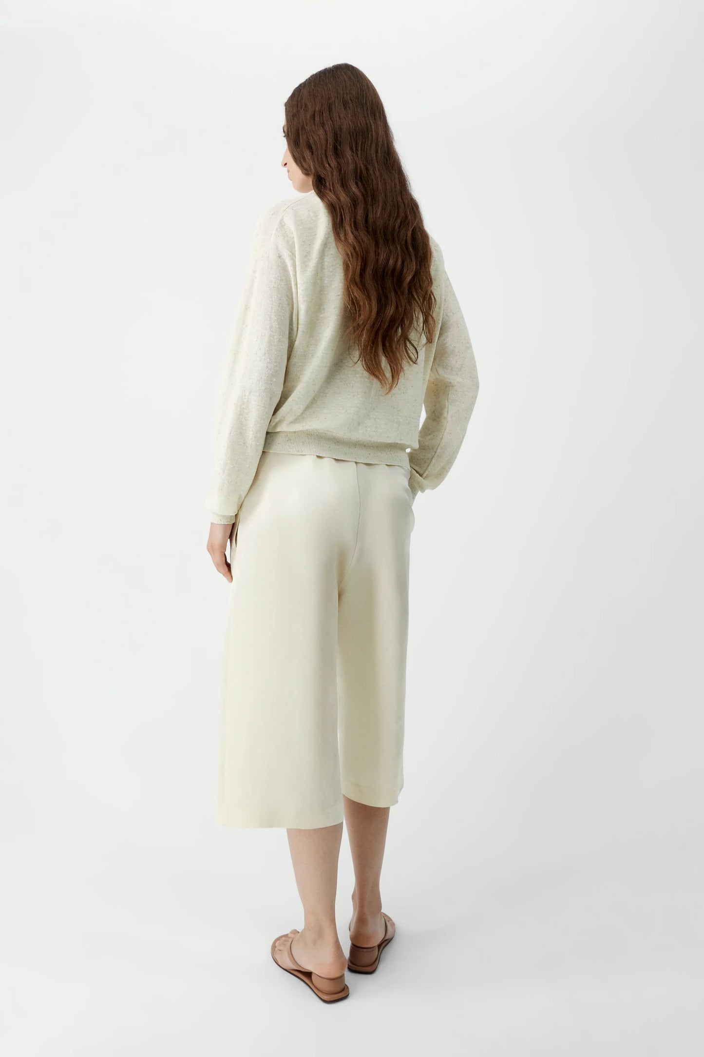 Linen & Cotton Flecked Cardigan - Cream