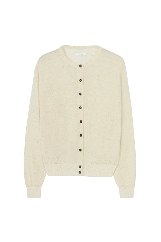 Linen & Cotton Flecked Cardigan - Cream