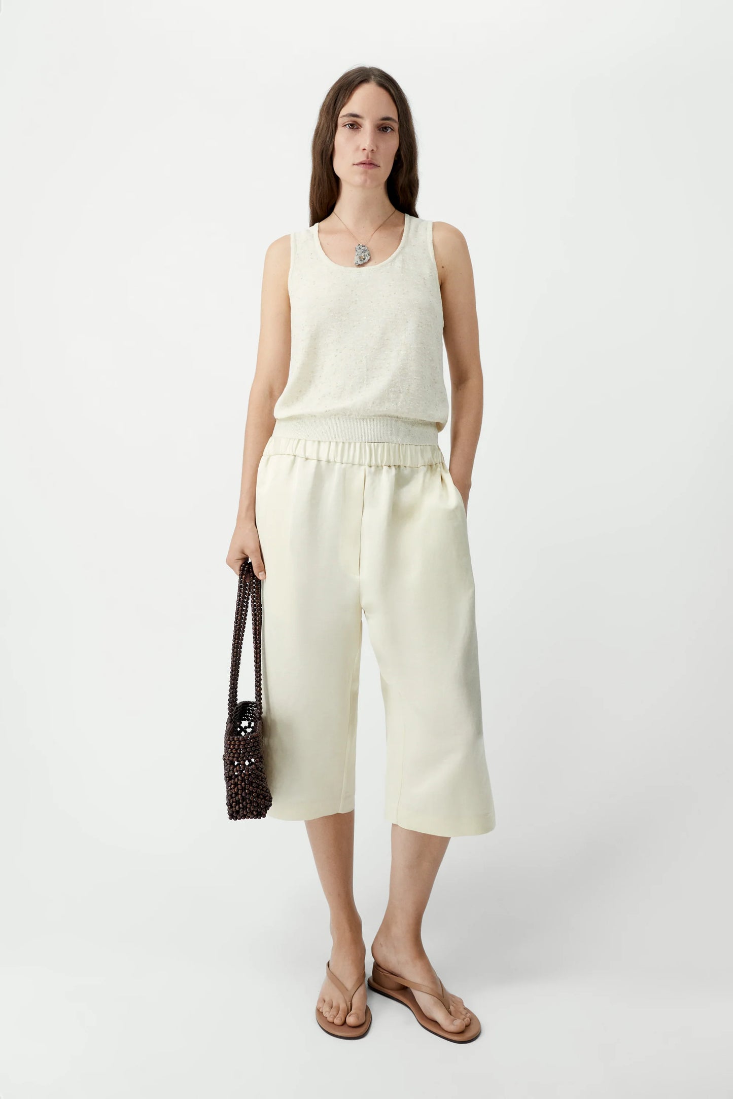 Linen & Cotton Flecked Tank Top - Cream