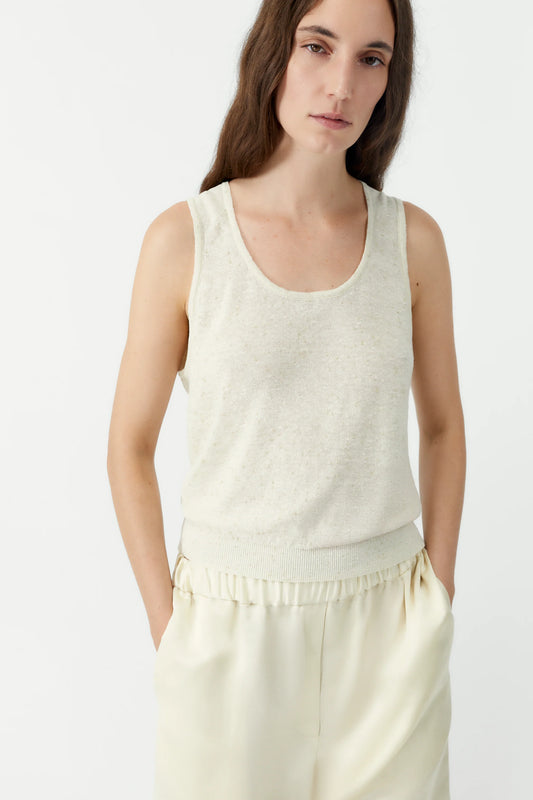 Linen & Cotton Flecked Tank Top - Cream