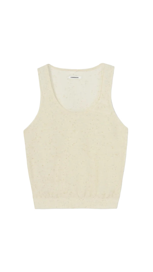 Linen & Cotton Flecked Tank Top - Cream