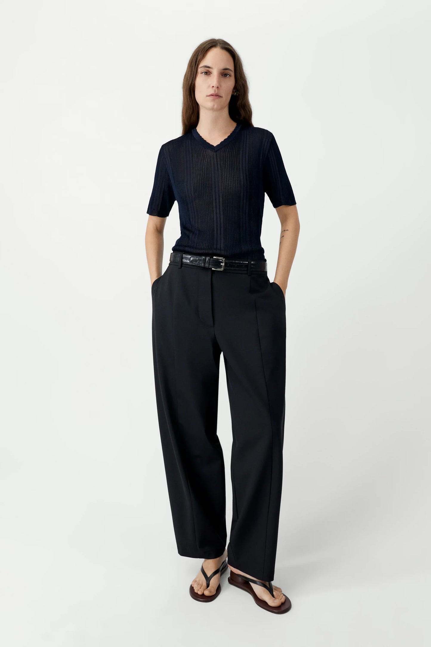 Ribbed Knit T-Shirt - Navy