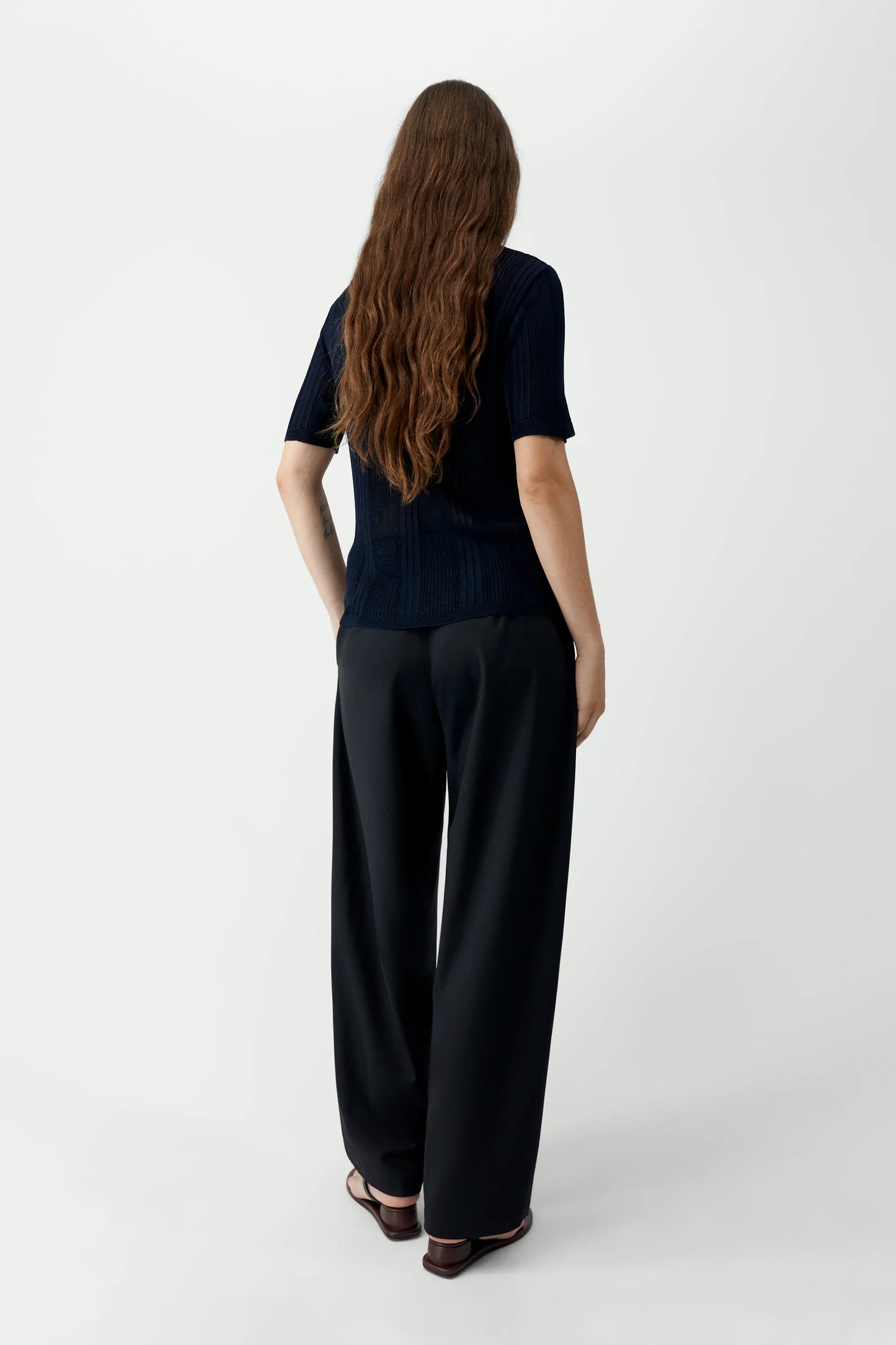 Ribbed Knit T-Shirt - Navy