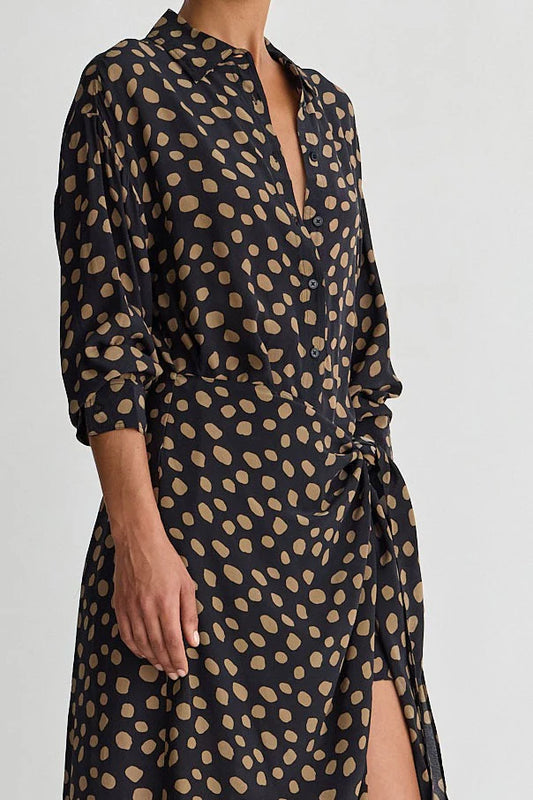 Alessandra Sarong Shirt Dress - Yayoi Black and Camel
