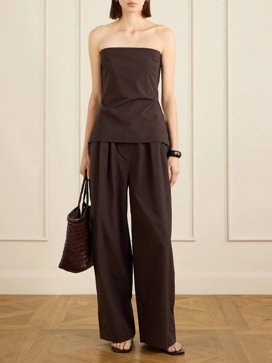 Strapless Rouleau Tie Top - Bark