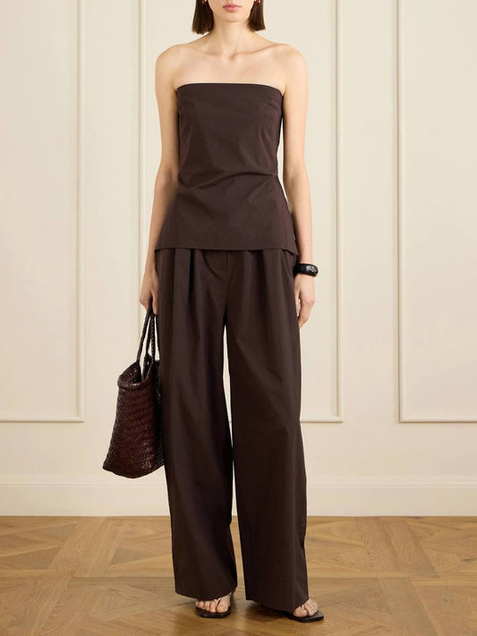 Strapless Rouleau Tie Top - Bark