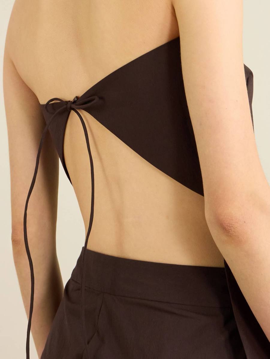Strapless Rouleau Tie Top - Bark